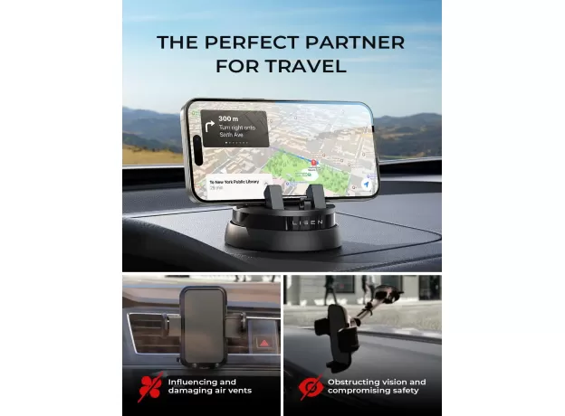 LISEN CAR PHONE HOLDER MOUNT DASHBOARD - 360° ROTATABLE DASHBOARD CELL PHONE HOLDER