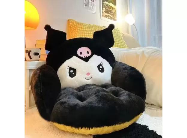 AOGER BIG SIZE CUTE CINNAMOROLL PLUSH - HALF SURROUNDED BLACK KUROMI CUSHION - BACKREST DORMITORY OFFICE NON-SLIP CHAIR CUSHION
