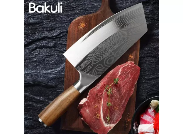 PROFESSIONAL KITCHEN KNIFE- CLEAVER HEAVY DUTY KITCHEN KNIFE- ANTI-WOOD HANDLE LASER DAMASCUS KNIFE