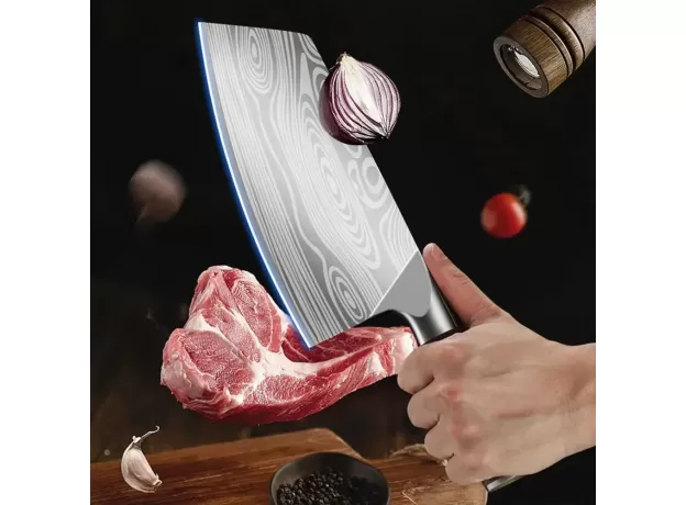 PROFESSIONAL KITCHEN KNIFE- CLEAVER HEAVY DUTY KITCHEN KNIFE- ANTI-WOOD HANDLE LASER DAMASCUS KNIFE