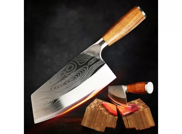 PROFESSIONAL KITCHEN KNIFE- CLEAVER HEAVY DUTY KITCHEN KNIFE- ANTI-WOOD HANDLE LASER DAMASCUS KNIFE