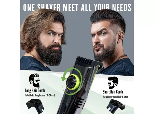 CORDLESS BEARD TRIMMER - RECHARGEABLE BEARD TRIMMER - ELECTRIC SHAVER WITH VACUUM - BEARD GROOMING KIT - BEST TRIMMER FOR MEN