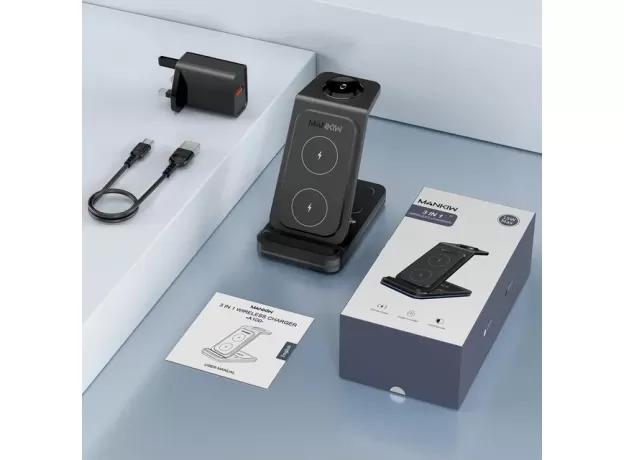MANKIW WIRELESS CHARGING STATION - 3 IN 1 FOLDABLE WIRELESS CHARGER FOR IPHONE - FAST WIRELESS CHARGING DOCK FOR APPLE DEVICES