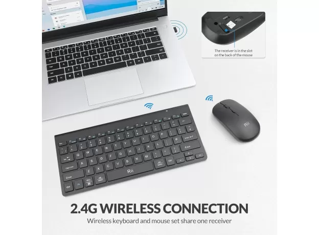 RII WIRELESS KEYBOARD AND MOUSE SET - ULTRA SLIM 2.4G KEYBOARD AND MOUSE - WIRELESS KEYBOARD AND MOUSE FOR PC, LAPTOP