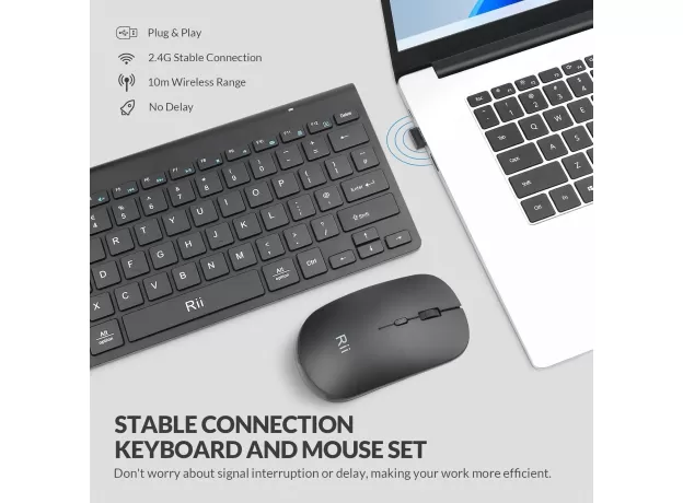 RII WIRELESS KEYBOARD AND MOUSE SET - ULTRA SLIM 2.4G KEYBOARD AND MOUSE - WIRELESS KEYBOARD AND MOUSE FOR PC, LAPTOP