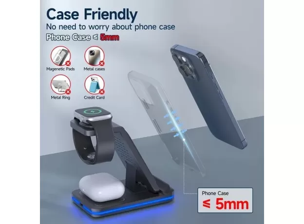 MANKIW WIRELESS CHARGING STATION - 3 IN 1 FOLDABLE WIRELESS CHARGER FOR IPHONE - FAST WIRELESS CHARGING DOCK FOR APPLE DEVICES