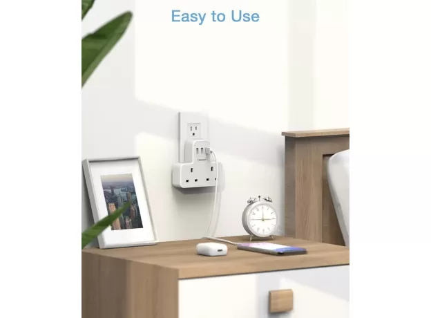 UK TO US PLUG ADAPTER WITH USB PORTS - TRAVEL ADAPTER UK TO USA - GROUNDED USA PLUG ADAPTER WITH 3 USB PORTS