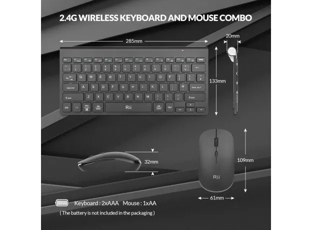 RII WIRELESS KEYBOARD AND MOUSE SET - ULTRA SLIM 2.4G KEYBOARD AND MOUSE - WIRELESS KEYBOARD AND MOUSE FOR PC, LAPTOP