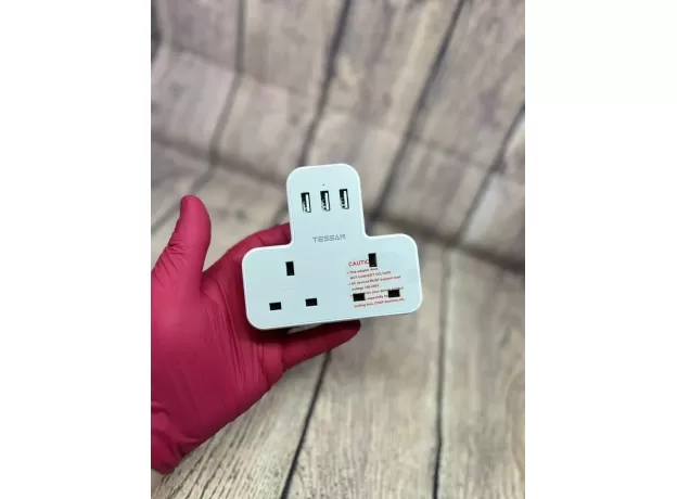 UK TO US PLUG ADAPTER WITH USB PORTS - TRAVEL ADAPTER UK TO USA - GROUNDED USA PLUG ADAPTER WITH 3 USB PORTS