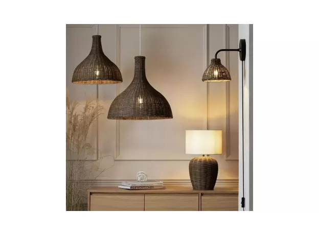 HABITAT WICKER PENDANT SHADE - 51CM EASY FIT NATURAL CEILING LIGHT COVER - PEAR SHAPE LIGHT COVER FOR CEILING
