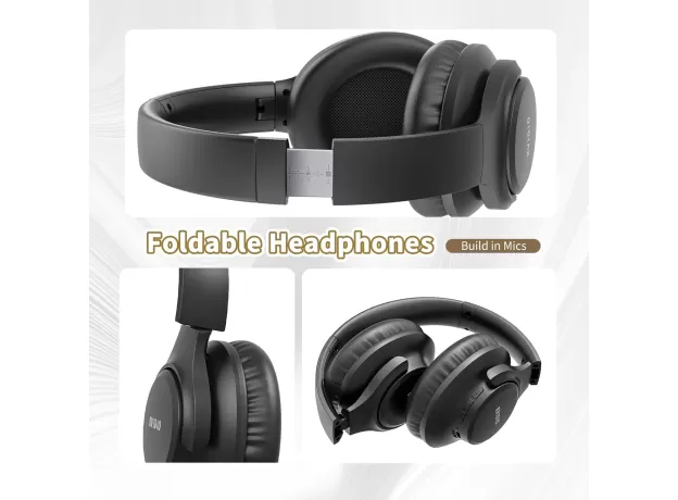 KVIDIO BLUETOOTH HEADPHONES OVER-EAR – 65 HOURS PLAYTIME, FOLDABLE WIRELESS HEADSET WITH MICROPHONE & HIFI BASS