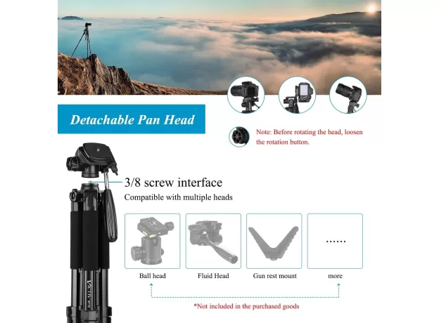 VICTIV CAMERA TRIPOD 63–73 INCH FOR CANON NIKON – LIGHTWEIGHT DSLR CAMERA STAND WITH DETACHABLE 3-WAY SWIVEL PAN HEAD