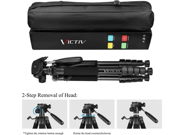 VICTIV CAMERA TRIPOD 63–73 INCH FOR CANON NIKON – LIGHTWEIGHT DSLR CAMERA STAND WITH DETACHABLE 3-WAY SWIVEL PAN HEAD