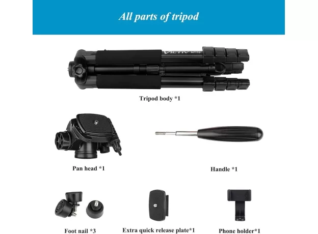 VICTIV CAMERA TRIPOD 63–73 INCH FOR CANON NIKON – LIGHTWEIGHT DSLR CAMERA STAND WITH DETACHABLE 3-WAY SWIVEL PAN HEAD