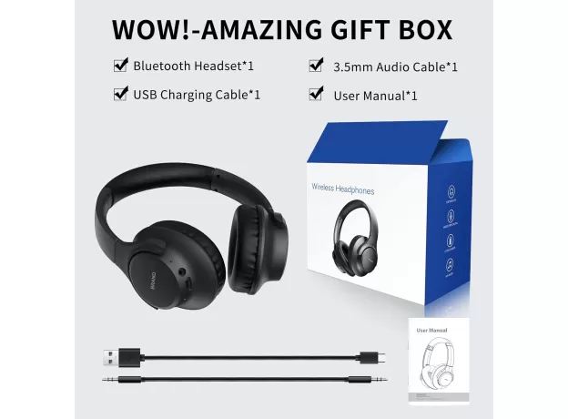 KVIDIO BLUETOOTH HEADPHONES OVER-EAR – 65 HOURS PLAYTIME, FOLDABLE WIRELESS HEADSET WITH MICROPHONE & HIFI BASS