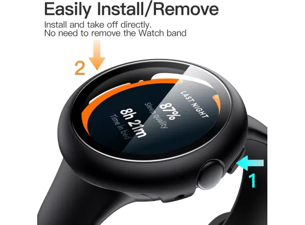 JETECH 2-PACK PROTECTIVE CASE FOR GOOGLE PIXEL WATCH 3/2/1 (41MM) - HARD PC BUMPER WITH BUILT-IN TEMPERED GLASS
