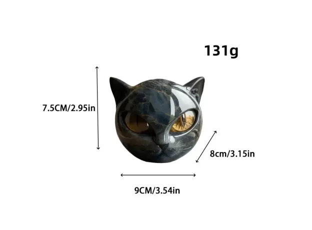 DECORATIVE BLACK CAT STONE FIGURINE - RESIN CAT HEAD HEALING STONE ORNAMENT FOR HOME & OFFICE