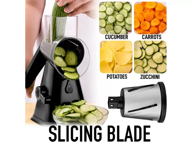 3-IN-1 ROTARY CHEESE GRATER & VEGETABLE SLICER - ROTARY VEGETABLE SHREDDER - STAINLESS STEEL MANUAL KITCHEN SHREDDER