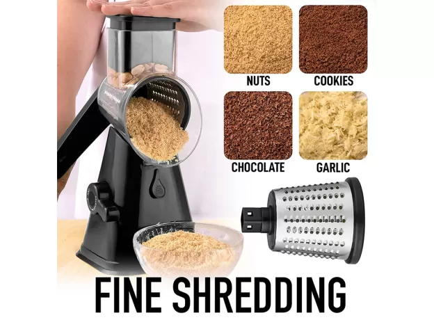 3-IN-1 ROTARY CHEESE GRATER & VEGETABLE SLICER - ROTARY VEGETABLE SHREDDER - STAINLESS STEEL MANUAL KITCHEN SHREDDER