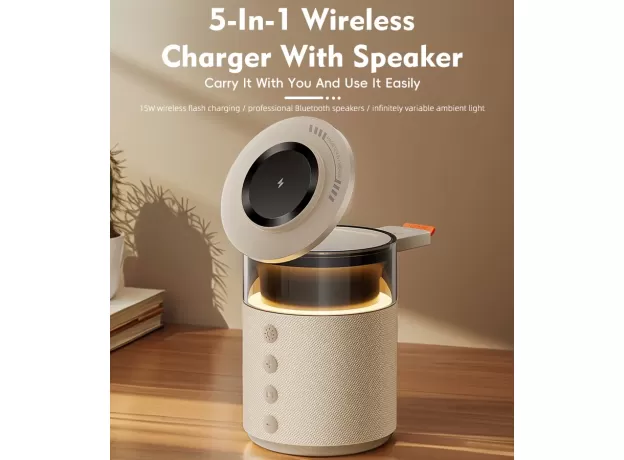 5-IN-1 MAGNETIC WIRELESS CHARGING STATION - CHARGING STATION WITH SPEAKER & NIGHT LIGHT - FAST CHARGER FOR IPHONE, IWATCH & AIRPODS