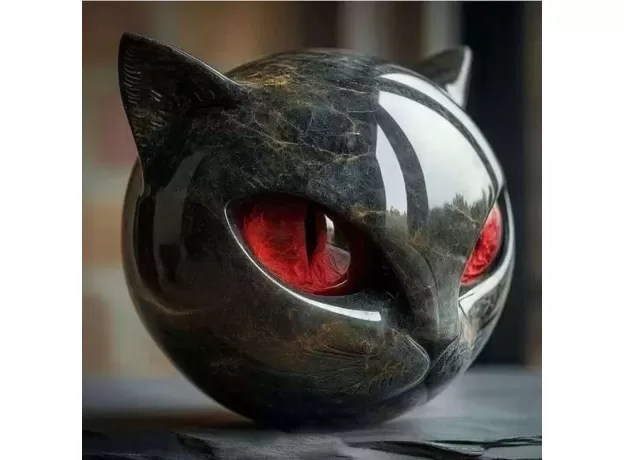DECORATIVE BLACK CAT STONE FIGURINE - RESIN CAT HEAD HEALING STONE ORNAMENT FOR HOME & OFFICE