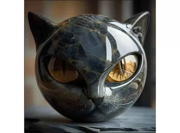 DECORATIVE BLACK CAT STONE FIGURINE - RESIN CAT HEAD HEALING STONE ORNAMENT FOR HOME & OFFICE