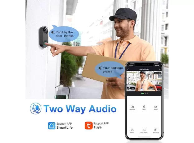 WIRELESS VIDEO DOORBELL CAMERA - WIFI SMART SECURITY INTERCOM WITH 2-WAY AUDIO, PIR MOTION DETECTION, NIGHT VISION & CLOUD/LOCAL STORAGE, APP CONTROL