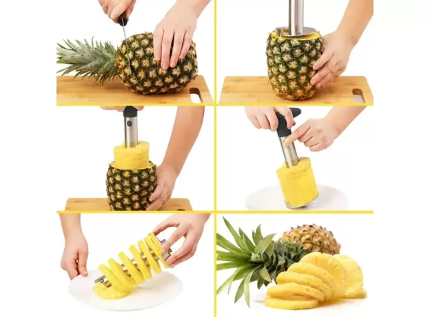 STAINLESS STEEL PINEAPPLE CUTTER - SPIRAL ROTARY PINEAPPLE SLICER - PINEAPPLE PEELER & CORE SEPARATOR