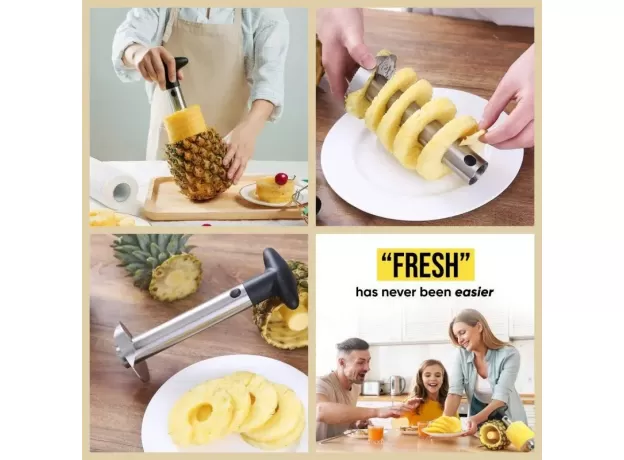 STAINLESS STEEL PINEAPPLE CUTTER - SPIRAL ROTARY PINEAPPLE SLICER - PINEAPPLE PEELER & CORE SEPARATOR