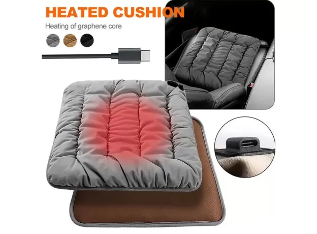 CAR HEATED SEAT CUSHION - ELECTRIC WARM CAR SEAT PAD - WINTER PLUSH QUICK-HEATING SEAT PAD FOR CARS