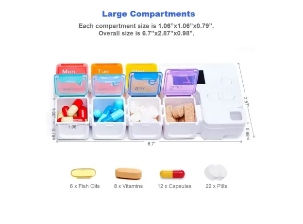 DRUG STORAGE ALARM BOX - SMART 7-DAY PILL ORGANIZER WITH MEDICATION REMINDER ALARM