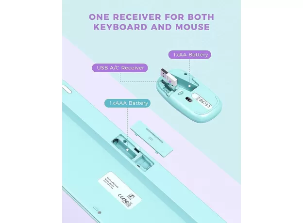 WIRELESS KEYBOARD AND MOUSE SET - COLORFUL USB & USB-C COMBO FOR WINDOWS AND MAC - STYLISH WIRELESS KEYBOARD MOUSE COMBO