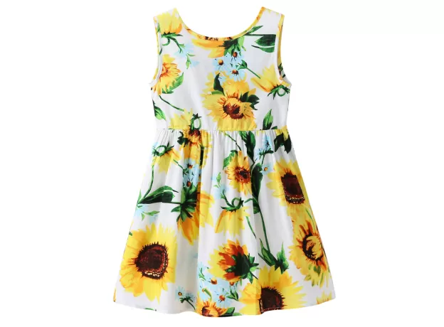 BABY & TODDLER GIRLS’ SUMMER PRINCESS DRESS – SLEEVELESS FLORAL PRINT COTTON CLOTHES (1-7 YEARS)