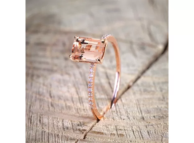 ROSE GOLD FILLED WEDDING RING SET – WHITE CRYSTAL ZIRCON ENGAGEMENT & ETERNITY BAND