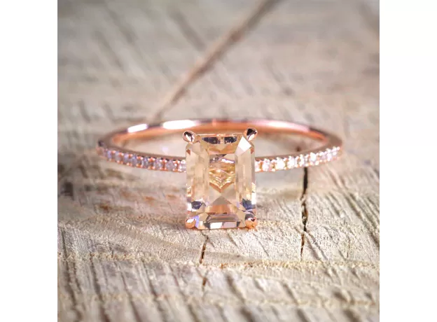 ROSE GOLD FILLED WEDDING RING SET – WHITE CRYSTAL ZIRCON ENGAGEMENT & ETERNITY BAND
