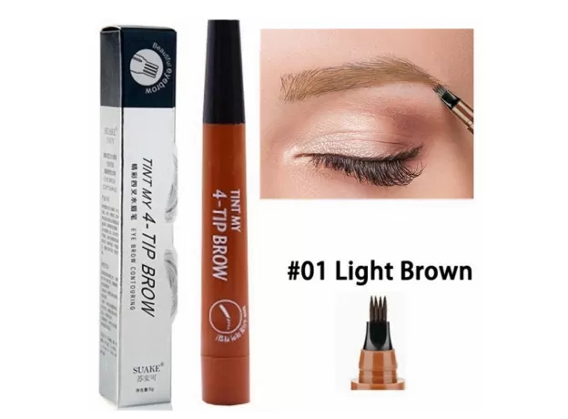 EYEBROW PEN WATERPROOF 4 FORK TIP EYEBROW TATTOO PENCIL COSMETIC LONG LASTING NATURAL DARK BROWN LIQUID EYE BROW PENCIL