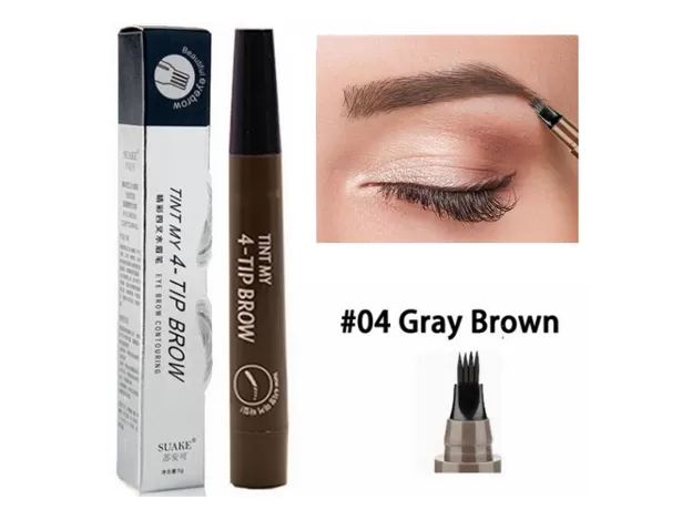 EYEBROW PEN WATERPROOF 4 FORK TIP EYEBROW TATTOO PENCIL COSMETIC LONG LASTING NATURAL DARK BROWN LIQUID EYE BROW PENCIL