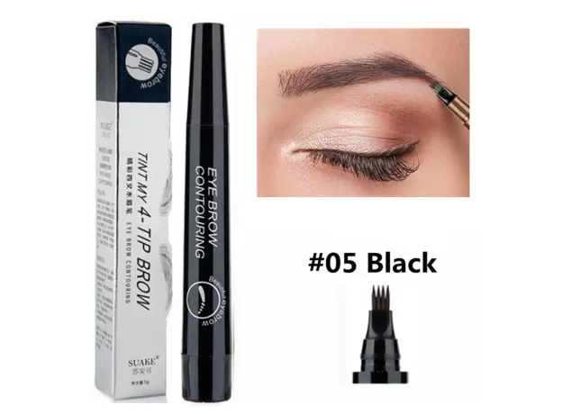 EYEBROW PEN WATERPROOF 4 FORK TIP EYEBROW TATTOO PENCIL COSMETIC LONG LASTING NATURAL DARK BROWN LIQUID EYE BROW PENCIL