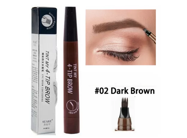 EYEBROW PEN WATERPROOF 4 FORK TIP EYEBROW TATTOO PENCIL COSMETIC LONG LASTING NATURAL DARK BROWN LIQUID EYE BROW PENCIL