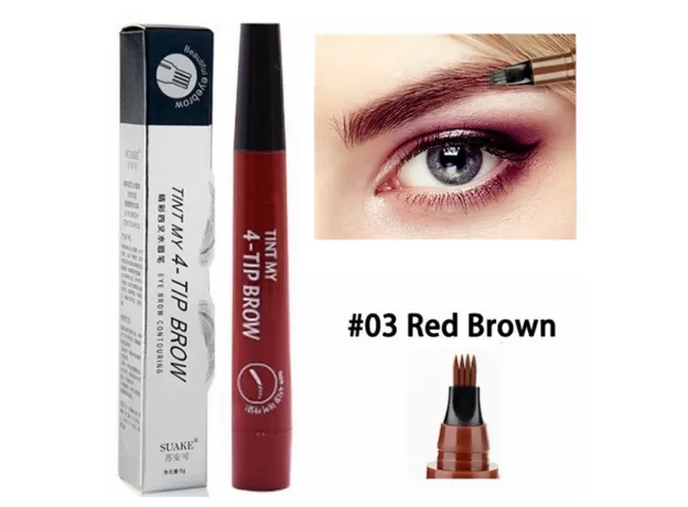EYEBROW PEN WATERPROOF 4 FORK TIP EYEBROW TATTOO PENCIL COSMETIC LONG LASTING NATURAL DARK BROWN LIQUID EYE BROW PENCIL