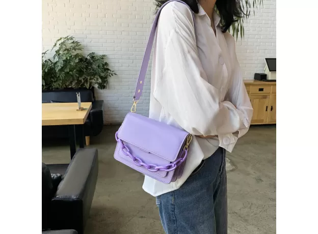 NEW FASHION WOMEN’S MINI PU LEATHER FLAP BAG – INDUSTRIAL CHAIN DESIGN & CROSSBODY STRAP
