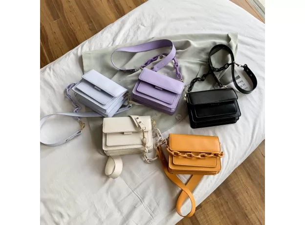 NEW FASHION WOMEN’S MINI PU LEATHER FLAP BAG – INDUSTRIAL CHAIN DESIGN & CROSSBODY STRAP