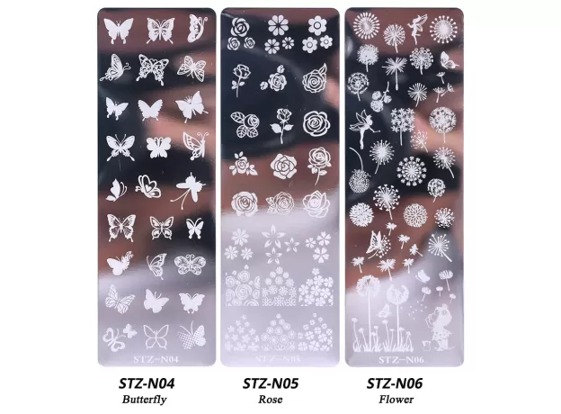 PROFESSIONAL NAIL STAMPING PLATES SET – SILICONE SPONGE BRUSH & STENCILS FOR FLOWER & GEOMETRY ART