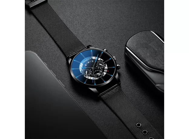 MEN'S WATCH SPORT MEN WATCHES LUXURY CALENDAR STEEL MESH BAND WRISTWATCH GENEVA CLOCK