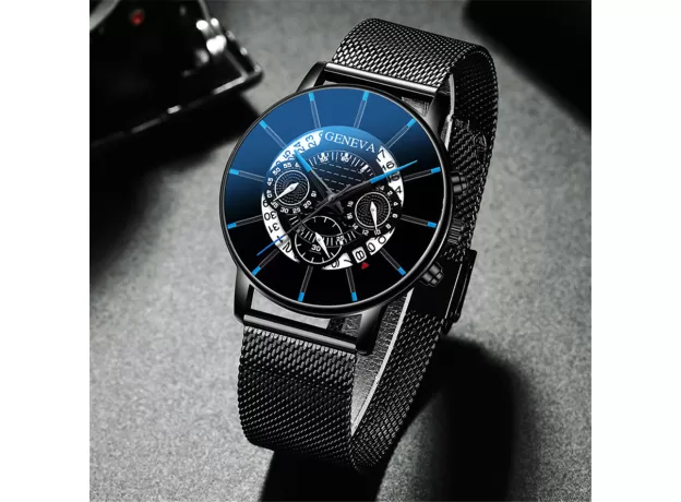 MEN'S WATCH SPORT MEN WATCHES LUXURY CALENDAR STEEL MESH BAND WRISTWATCH GENEVA CLOCK