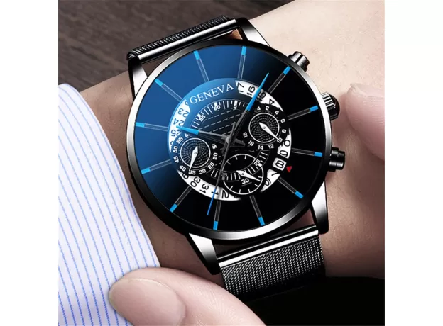 MEN'S WATCH SPORT MEN WATCHES LUXURY CALENDAR STEEL MESH BAND WRISTWATCH GENEVA CLOCK