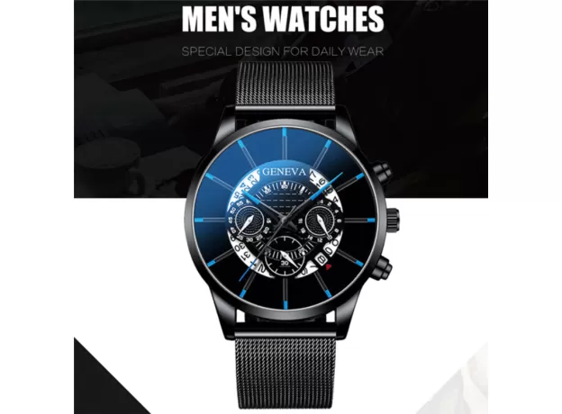 MEN'S WATCH SPORT MEN WATCHES LUXURY CALENDAR STEEL MESH BAND WRISTWATCH GENEVA CLOCK