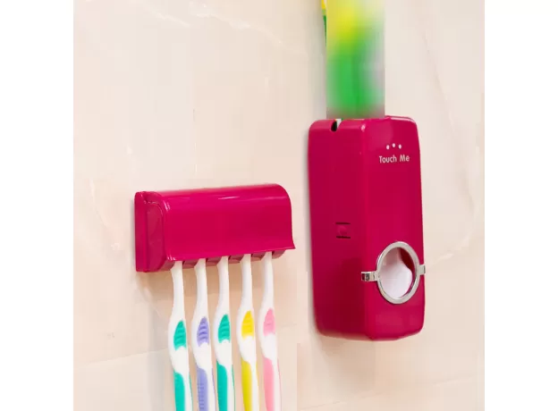 AUTOMATIC TOOTHPASTE DISPENSER & 5-SLOT TOOTHBRUSH HOLDER – WALL-MOUNTED HANDS-FREE SQUEEZER