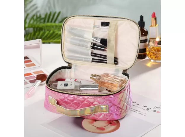 NEW FASHION SQUARE PORTABLE COSMETIC CASE – VEGAN PU LEATHER TRAVEL MAKEUP BAG & TOILETRY ORGANIZER