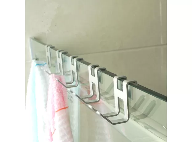 SPACE ALUMINUM OVER-DOOR HOOK RACK - NO-DRILL METAL TOWEL & COAT HANGER (RUST-PROOF)